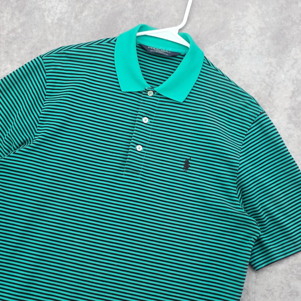 Polo Golf Ralph Lauren Mens Medium Striped Green Black Pima Cotton Performance